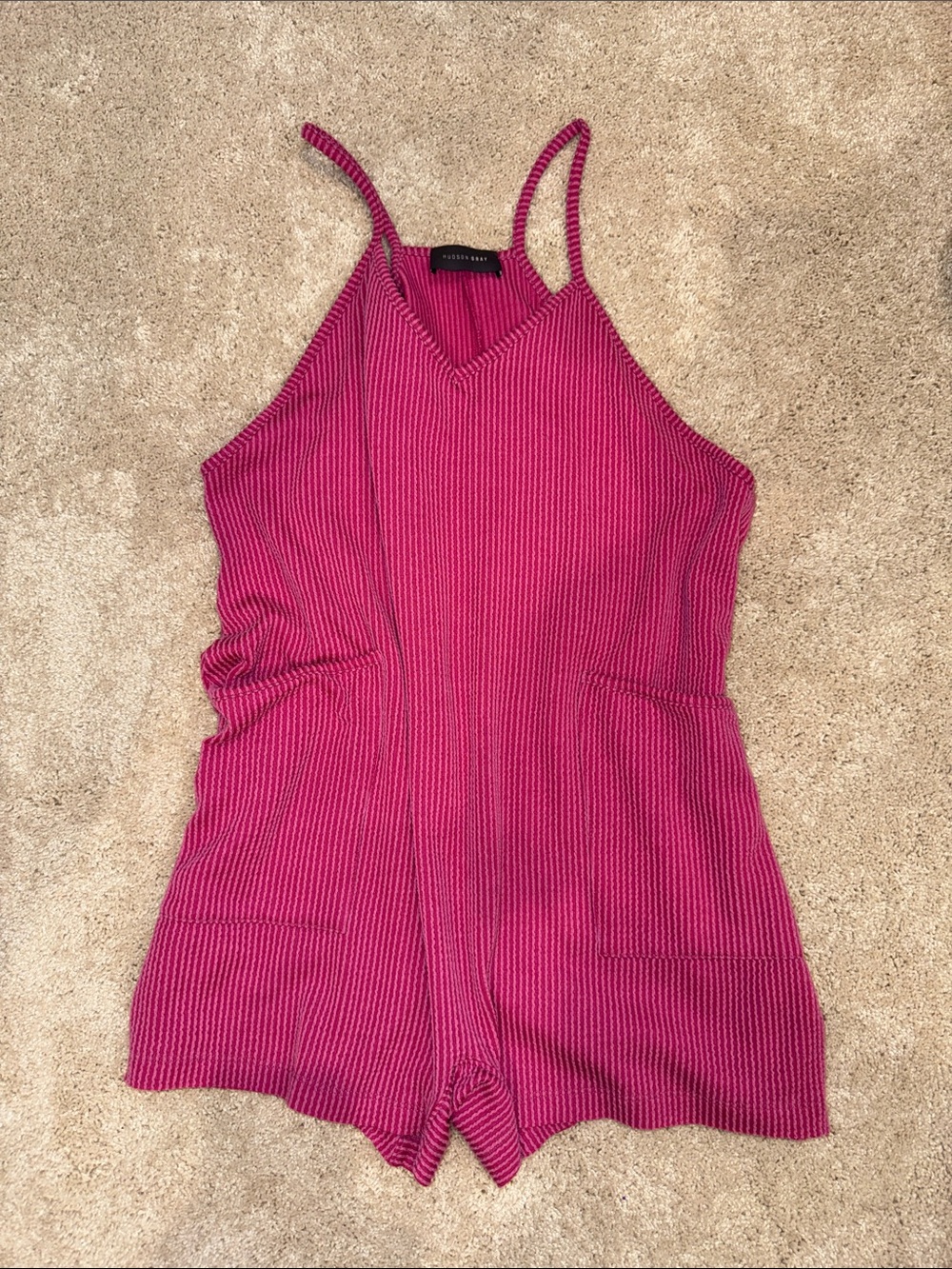 Bright Pink Ribbed Romper Jumpsuit